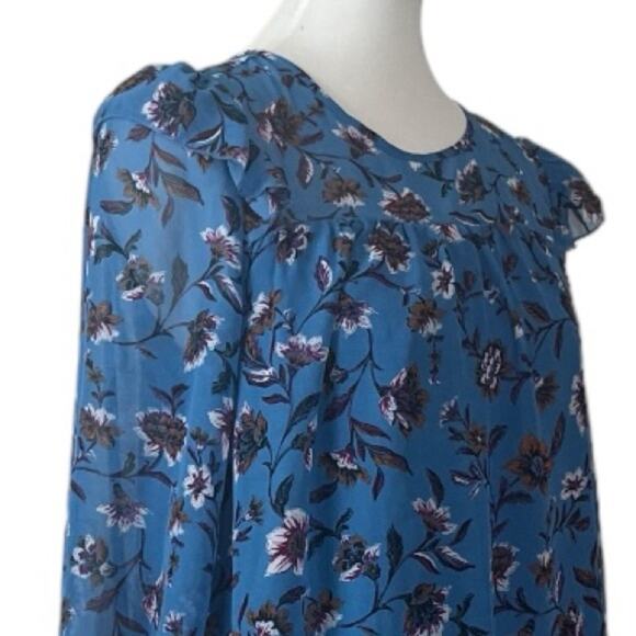 Time and Tru Shift Dress Long Sleeves Chiffon Blue Floral Women’s Size Medium M - Picture 6 of 13